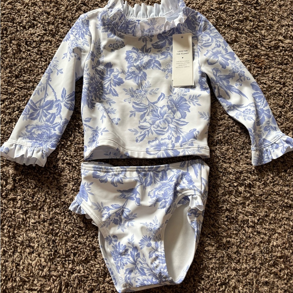 Janie & Jack Floral Long Sleeve Swimsuit Set